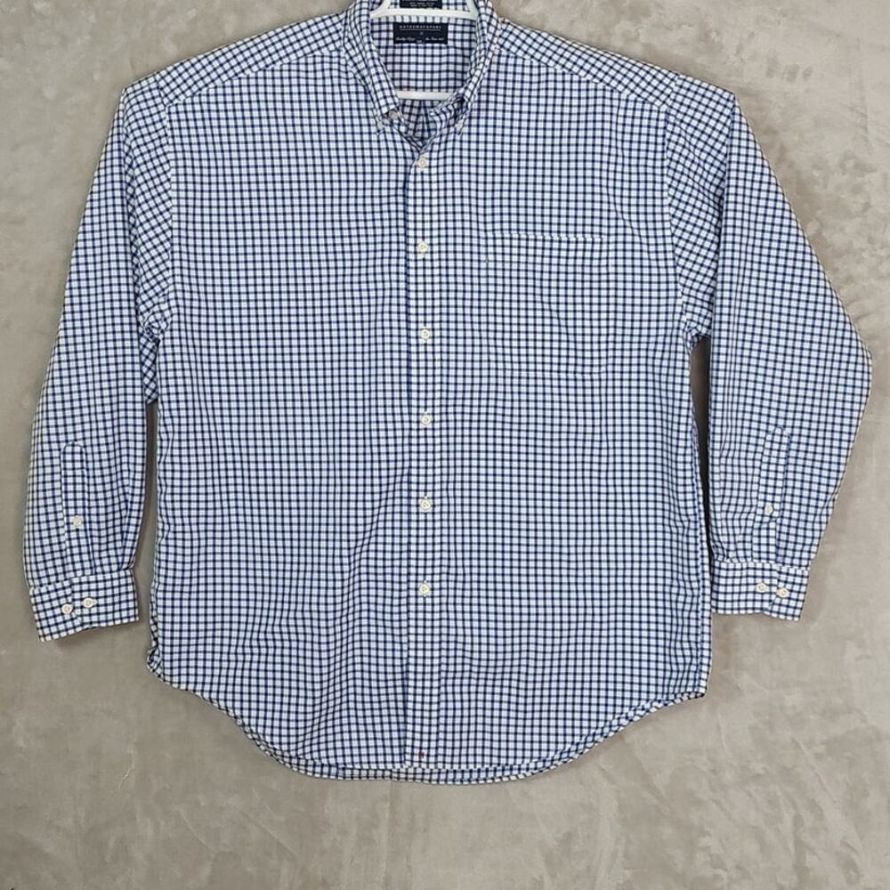 Hathaway Sport Chamberlain Twill Shirt Men's XL Blue Gingham Button Down Cotton